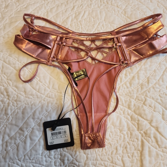 NWT Honey Birdette Francesca Metallic Sheen Rose Gold High Waist Brazilian - Picture 5 of 6